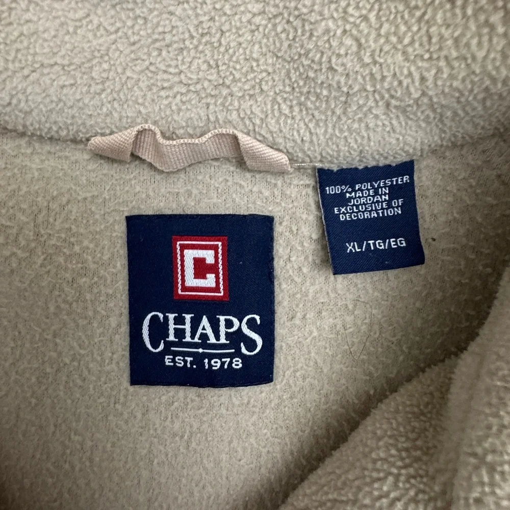 Chaps Men's Fleece Full Zip Long‎ Sleeve Size XL Beige and Grey Super Clean